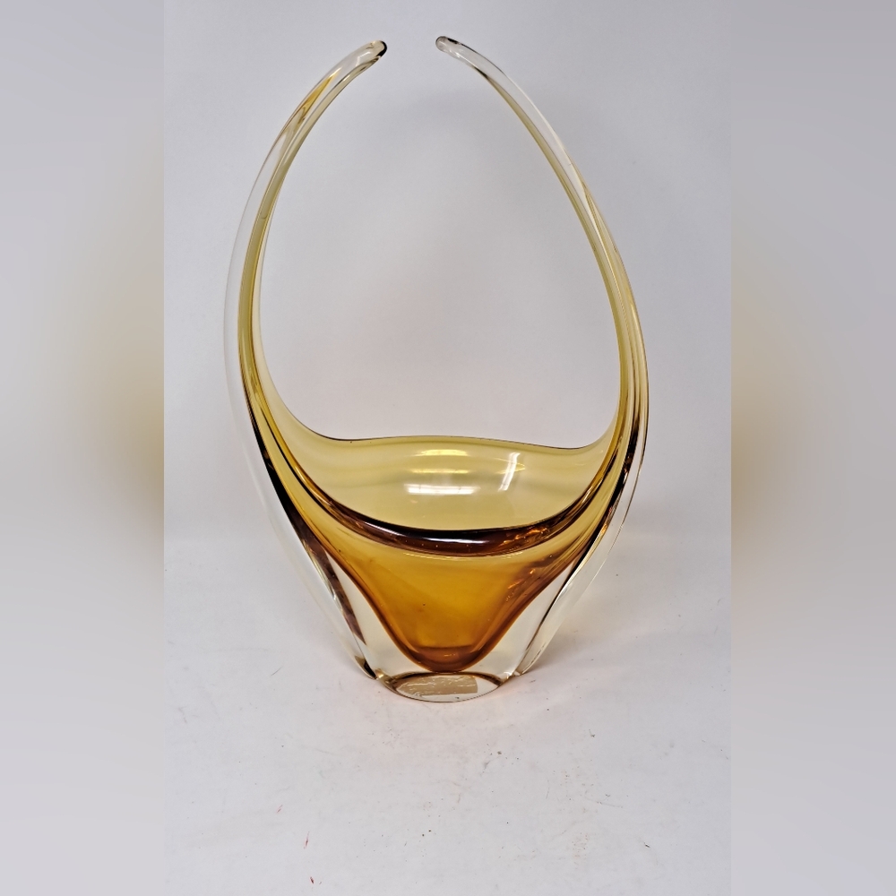 Vintage Murano? Amber Stretched Glass Basket Centerpeice
